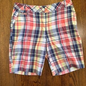 Talbots Petite Navy Red Yellow Plaid Short Size 10P